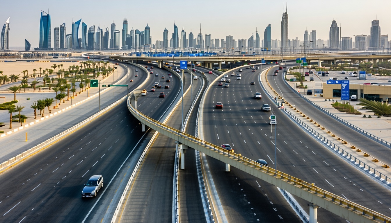 Aerial view of Dubai’s interconnected toll road network